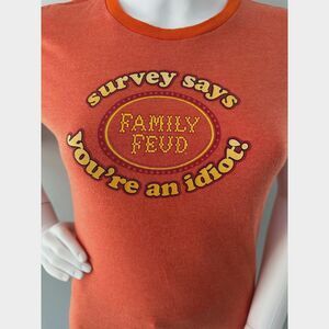 Y2k Vintage Family Feud Survey Says Graphic Ringer Tee Orange T Shirt size Large